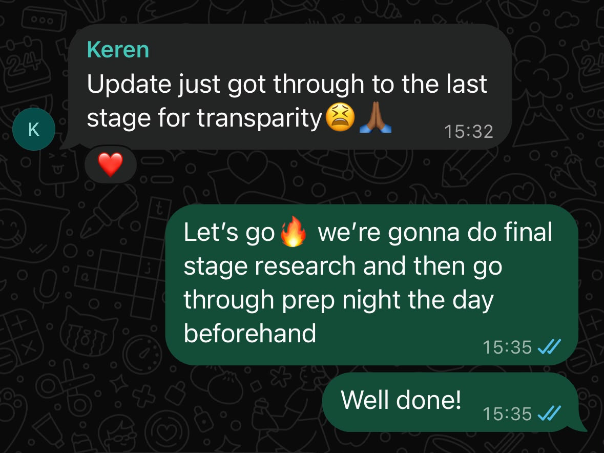 Student reaching the final interview stage